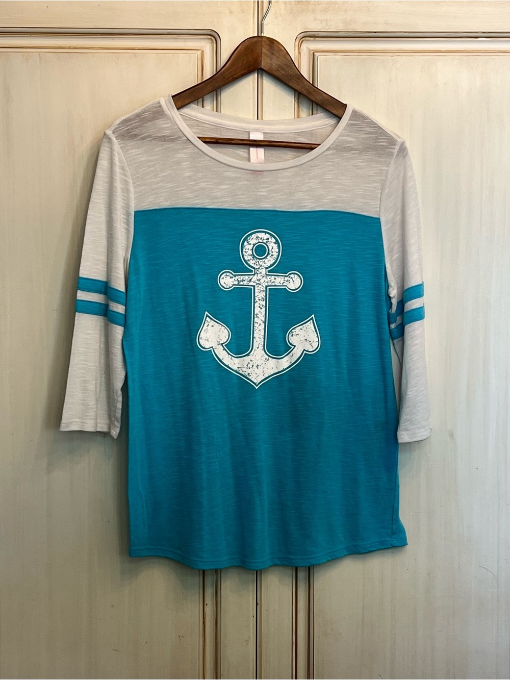 No Boundaries Y2K Raglan Top Nautical Coastal Chic Anchor Sz 11/13 Junior